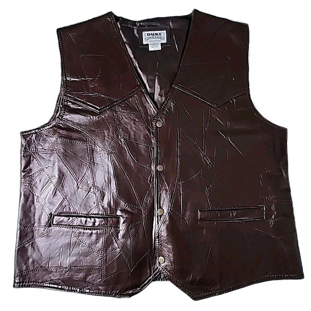 Vintage Haband Leather Patchwork Vest Men's XL Western Biker Espresso Brown NWOT